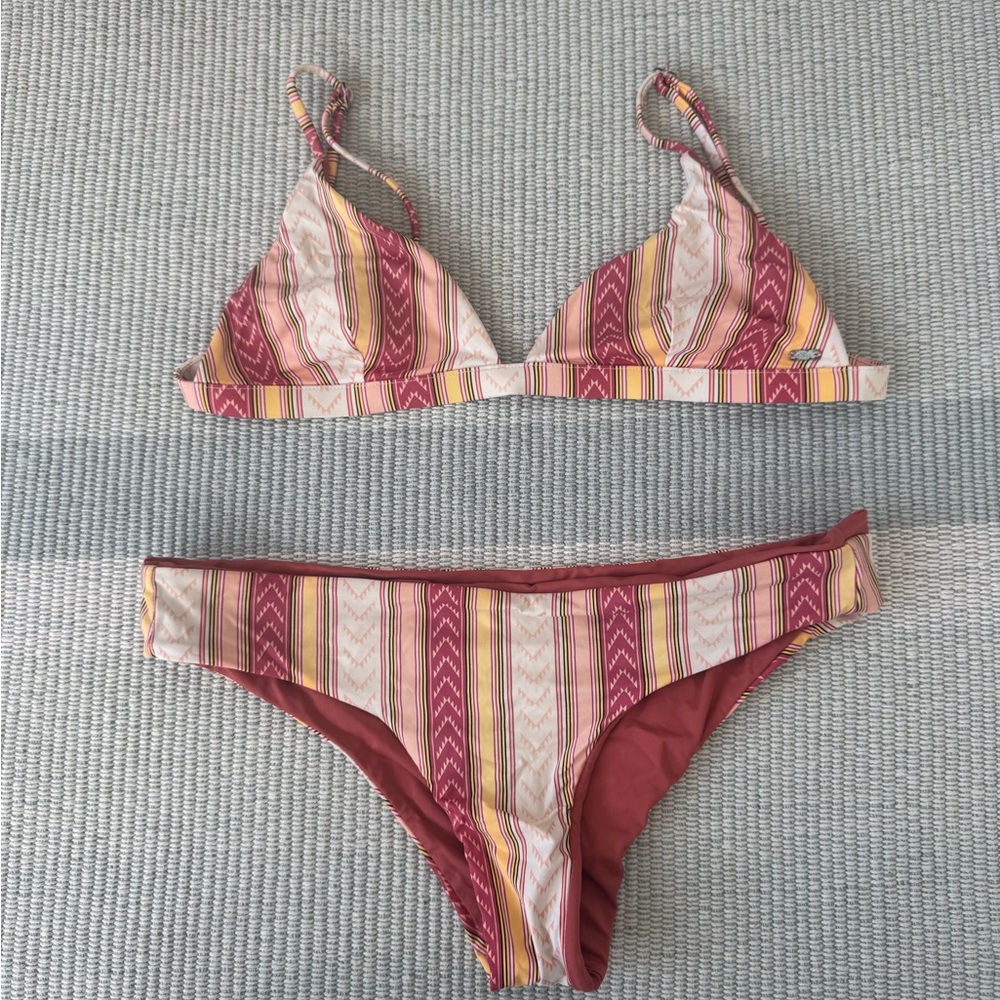 Rip Curl Red and Yellow Striped Bikini